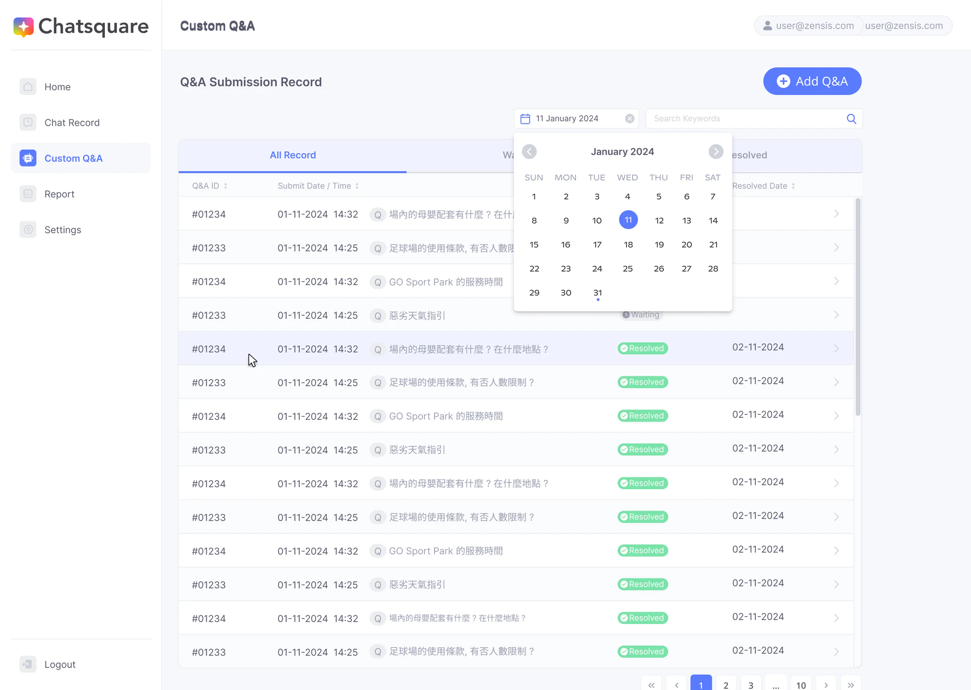 ChatSquare CMS custom Q and A list