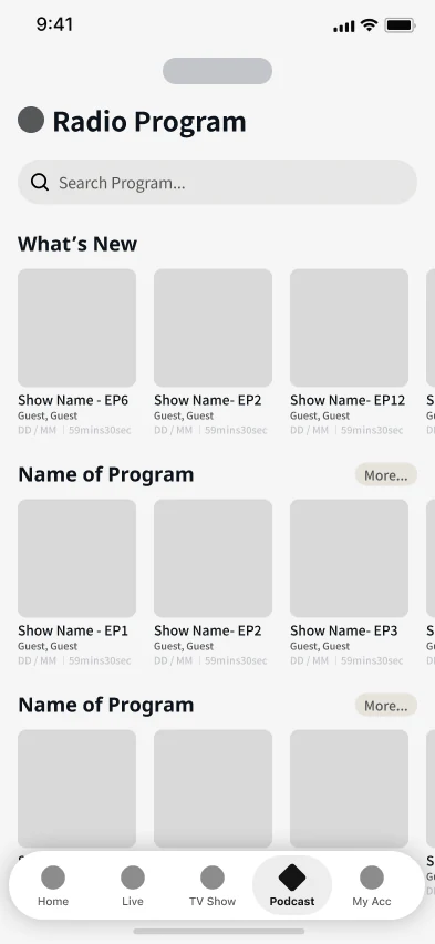 Programme browsing RTHK ON THE GO wireframes demo