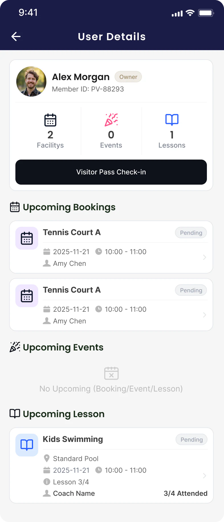 Sportshub staff verifying members, guests and upcoming bookings