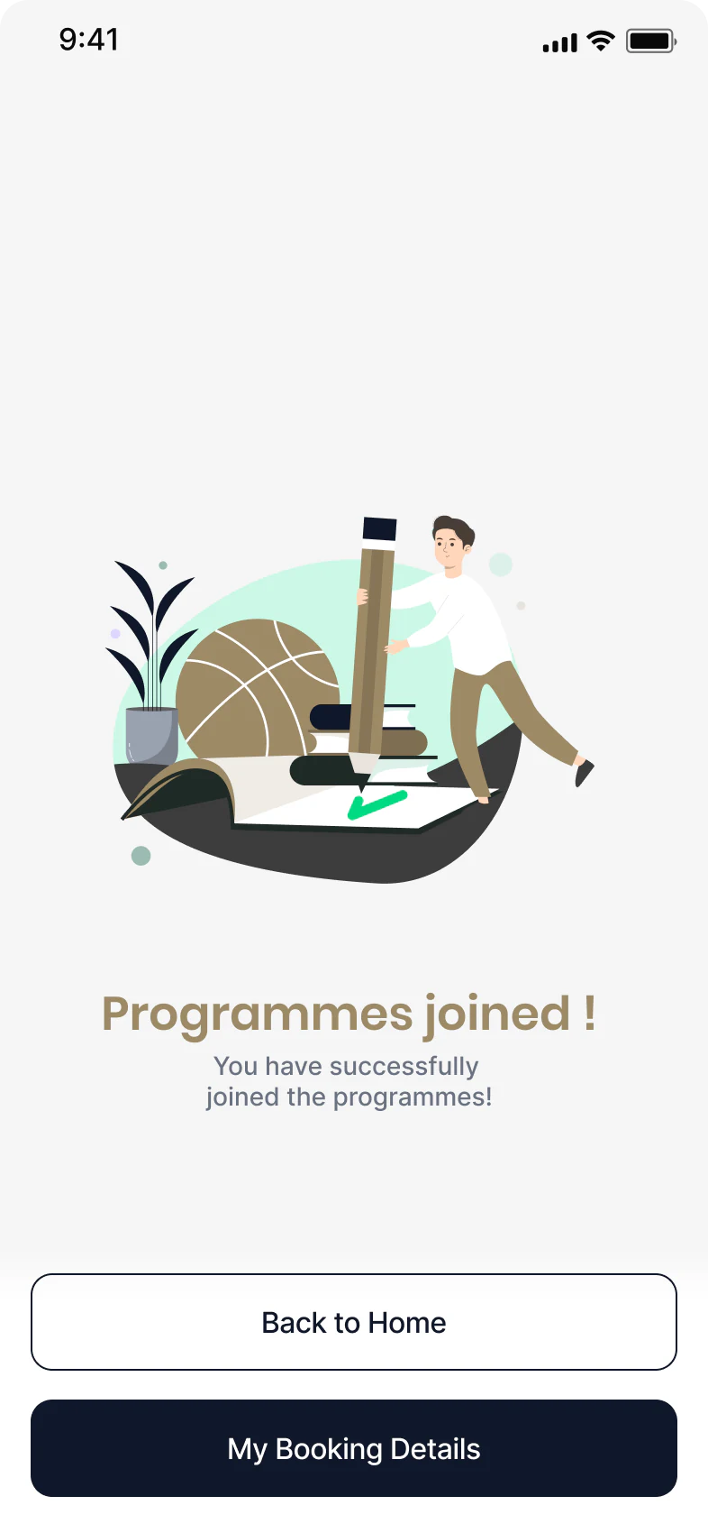 Successful programme enrolment confirmation with navigation actions